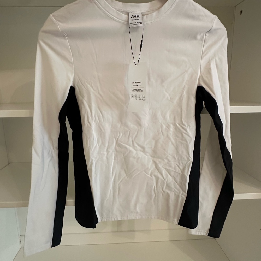 Zara White and Black Long Sleeve Top